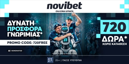 Offer Image for 🦾Προσφορά* χωρίς κατάθεση για το 720FREE από τη Novibet
